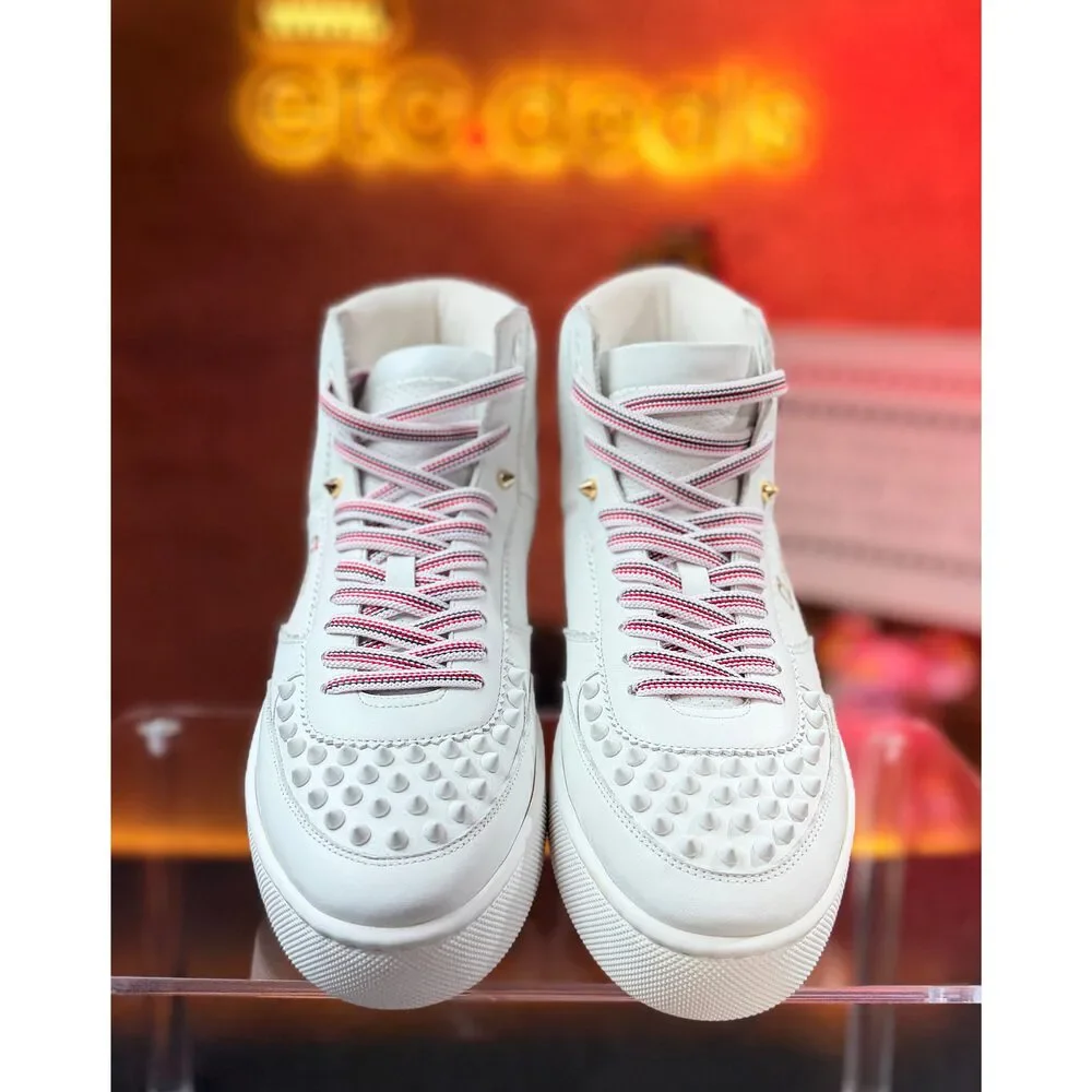 Christian Louboutin Louis Spikes High Top Sneakers White Red Navy Gold EU 40.5
